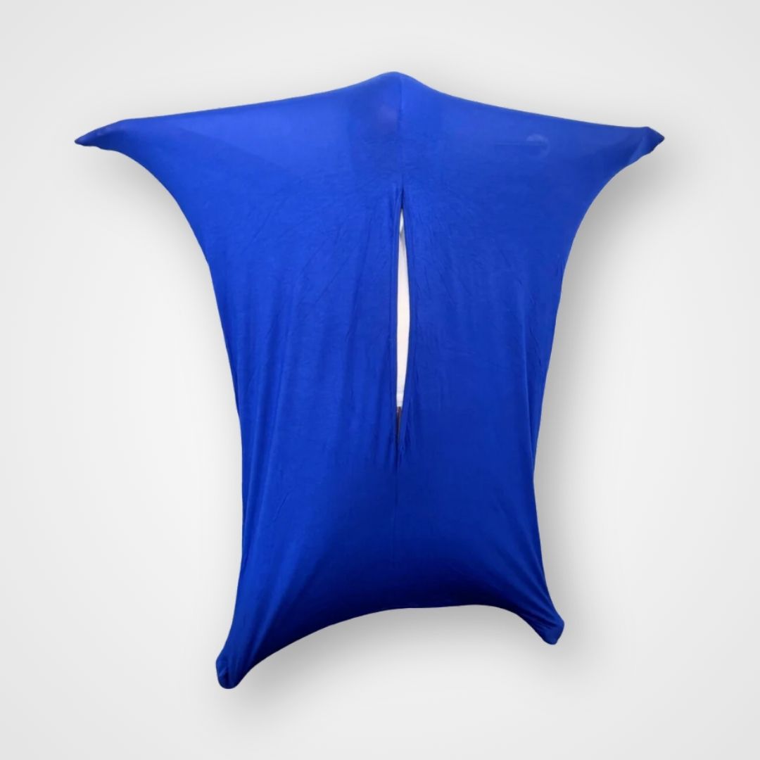 A blue body sock designed for sensory integration, laid flat against a white background. Calming movement tool designed to support focus, body awareness, and regulation.