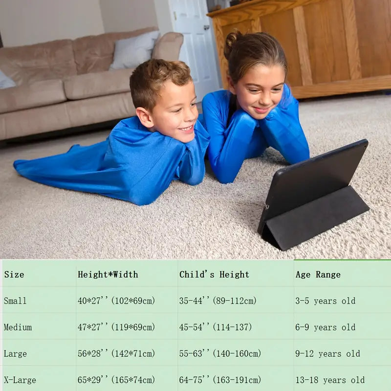 Child resting inside lycra body sock – tool supporting calming pressure, focus, and coordination during quiet time or play.