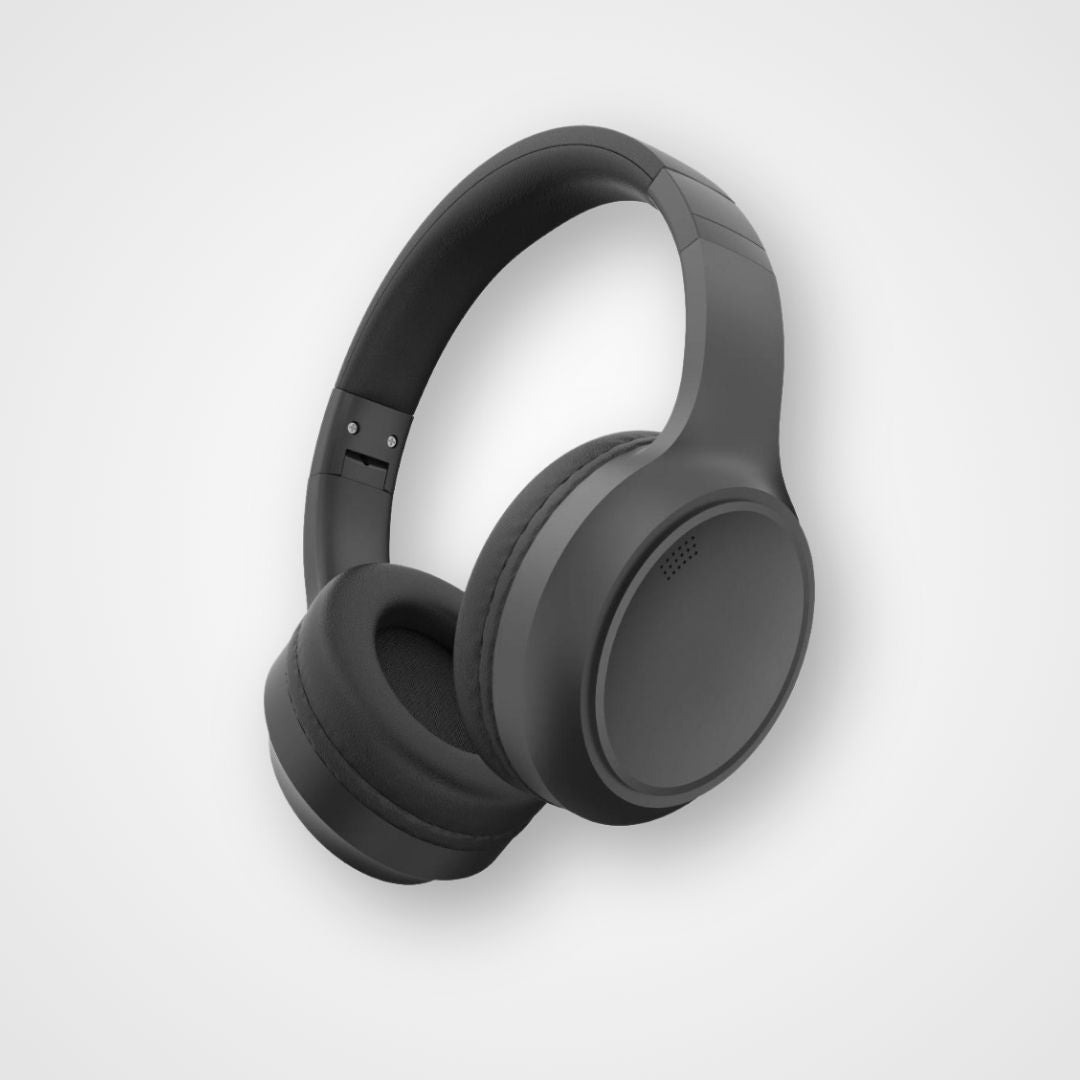 A pair of black noise-cancelling Bluetooth headphones with a sleek design. Noise cancelling Bluetooth headphones with padded ear cups – designed to support focus, calm, and daily use in home or school.